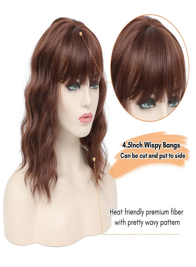 Molefi 14inch Hair Toppers for Women - Large Base with Bangs, Synthetic Curly Hair Topper in Auburn Brown for Thinning Hair - Image 4